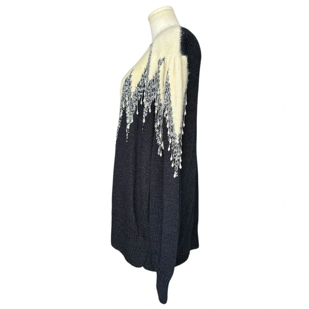 Magnolia Vintage Womens Cardigan Sweater Black Silver Beads Embellished 80’s Med